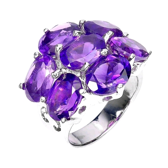 Natural Amethyst 9x7mm 14K White Gold on 925 Sterling‎ Silver Ring Size 6.75 - Picture 6 of 7